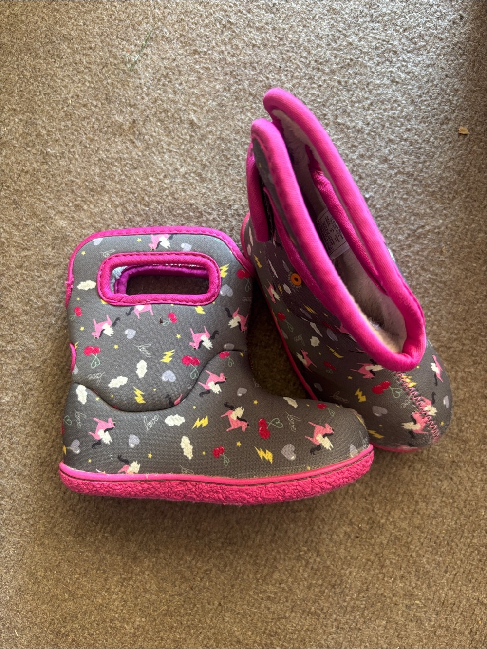 BOGS Kids Grey & Pink Unicorn Boots 8
